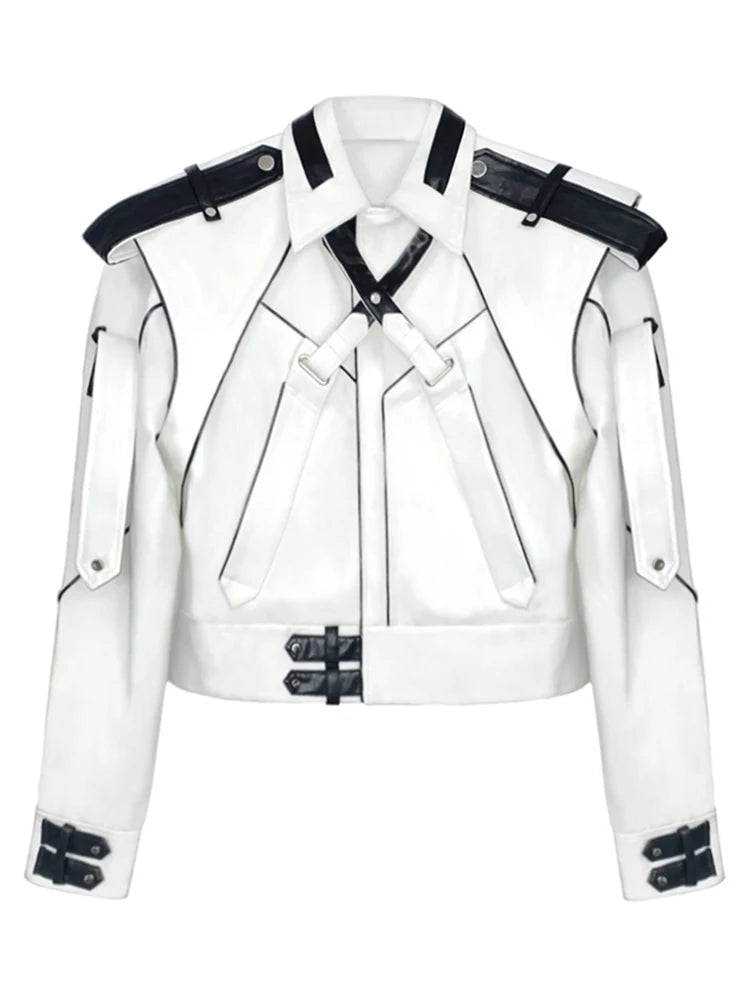 Mauroicardi Spring Autumn Short Patchwork Leather Jackets for Men Long Sleeve Runway Cool Luxury Designer Clothes Fashion 2022