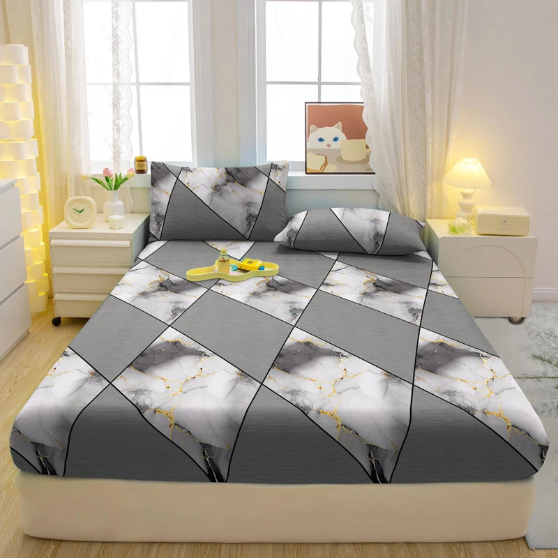 1 Simple Modern Geometry Printed Matte Fitted Sheet, Bedroom Printed Bed Cover, Bedding (Excluding Pillowcases)