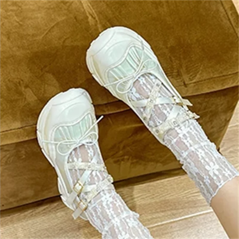 String Bead Butterfly-Knot Breathable Women Sneakers Lace-Up Thick Bottom Hand-made Ladies Shoes Casual Fashion Tenis De Mujer