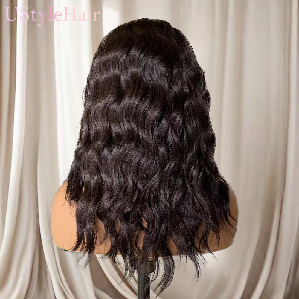 UStyleHair Dark Brown Lace Front Wig Natural Looking 12inches Short Wave Wig Heat Resistant Synthetic Hair Daily Use Cosplay Wig