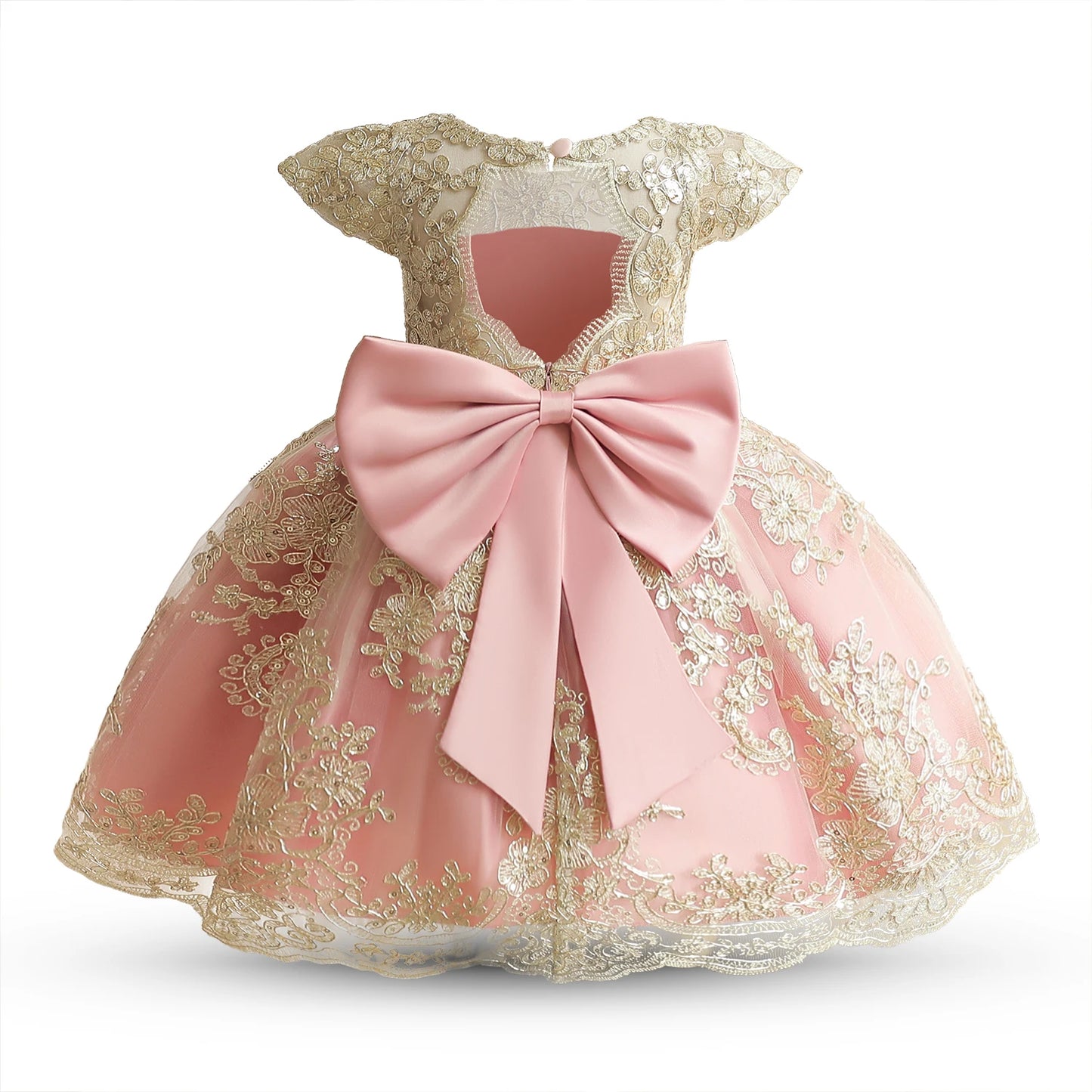Embroidery Elegant Princess Dress for Girls Luxury Golden Lace Vintage Children Festival Party Gown Baby Formal Weddings Dresses