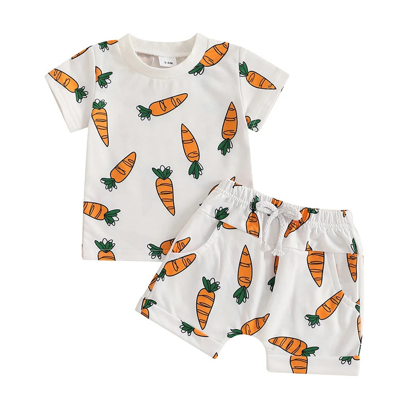 Boys Easter Outfit Set Short Sleeve Bunny Print Shirt and Drawstring Shorts with Easter Egg Design for Toddler Boys