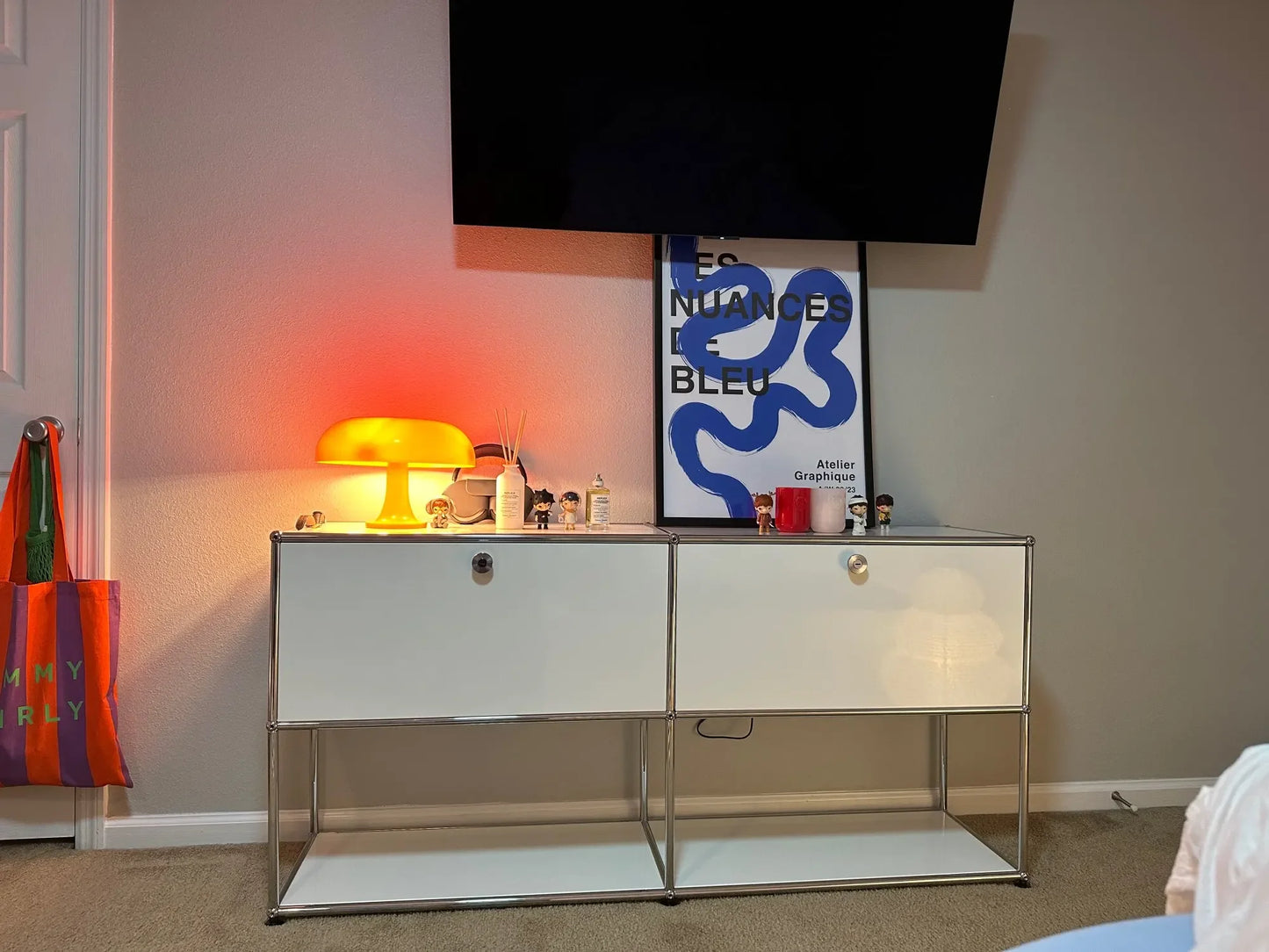USM Haller Storage Cabinet Sideboard Haller Living Room Bedroom Stainless Steel Metal Board Modular Storage Shelf-No Keys