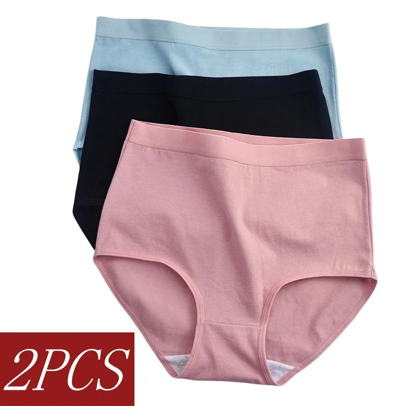 2Pcs/Set Cotton Panties Women Seamless Underwear High Rise Panties Solid Color Female Underpants Sexy Lingerie M-XXXL Comfort