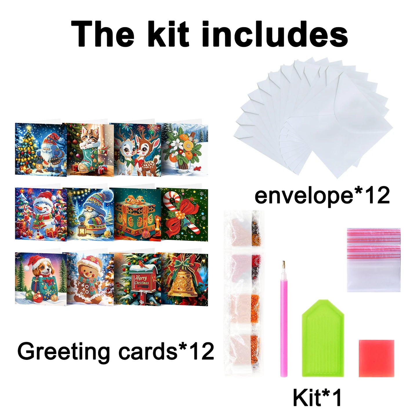 12pcs/Set DIY Diamond Painting Cards Nieuwe 2024 Christmas Festival Card Handmade Diamond Embroidery Art Kit 3d Folded Card