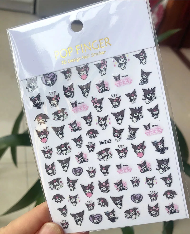 1PCS Cartoon Cute Melody Kuromi 3D Nail Stickers Press on Nails Sanrio Nail Art Decoration New Anime Nail Art Decals Stickers