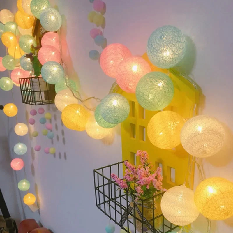 3M 20 LED Cotton Garland Balls Lights String Christmas Easter Outdoor Hanging Party Baby Kids Room Bed Fairy Lights Decorations