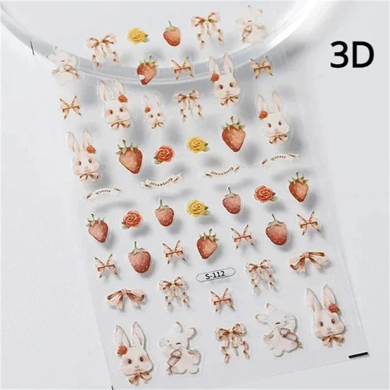 Noble Rococo Bunny Girl Pearl Butterfly Easter Egg Rabbit Soft Relief Self Adhesive 5D Nail Art Decoration Sticker 3D Nail Decal