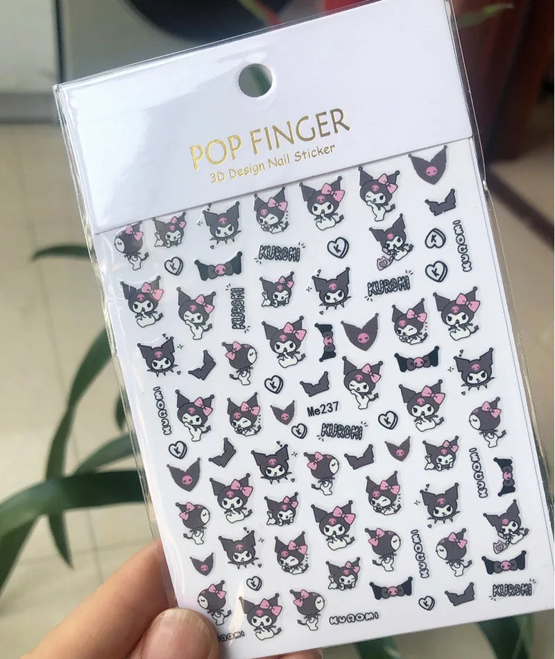 1PCS Cartoon Cute Melody Kuromi 3D Nail Stickers Press on Nails Sanrio Nail Art Decoration New Anime Nail Art Decals Stickers