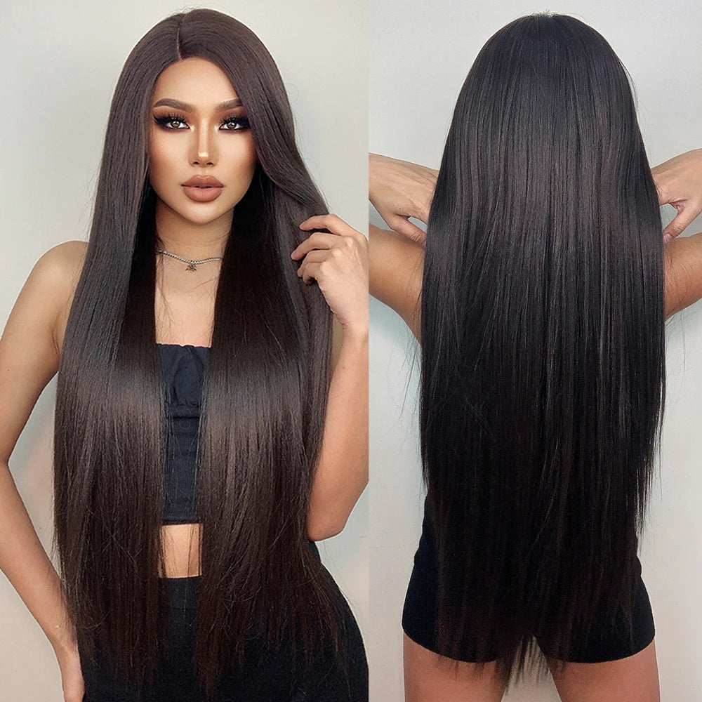 GEMMA Long Wavy Omber Brown Blonde Lace Front Wigs for Women Middle Part Lace Synthetic Wig Heat Resistant Cosplay Daily Hair