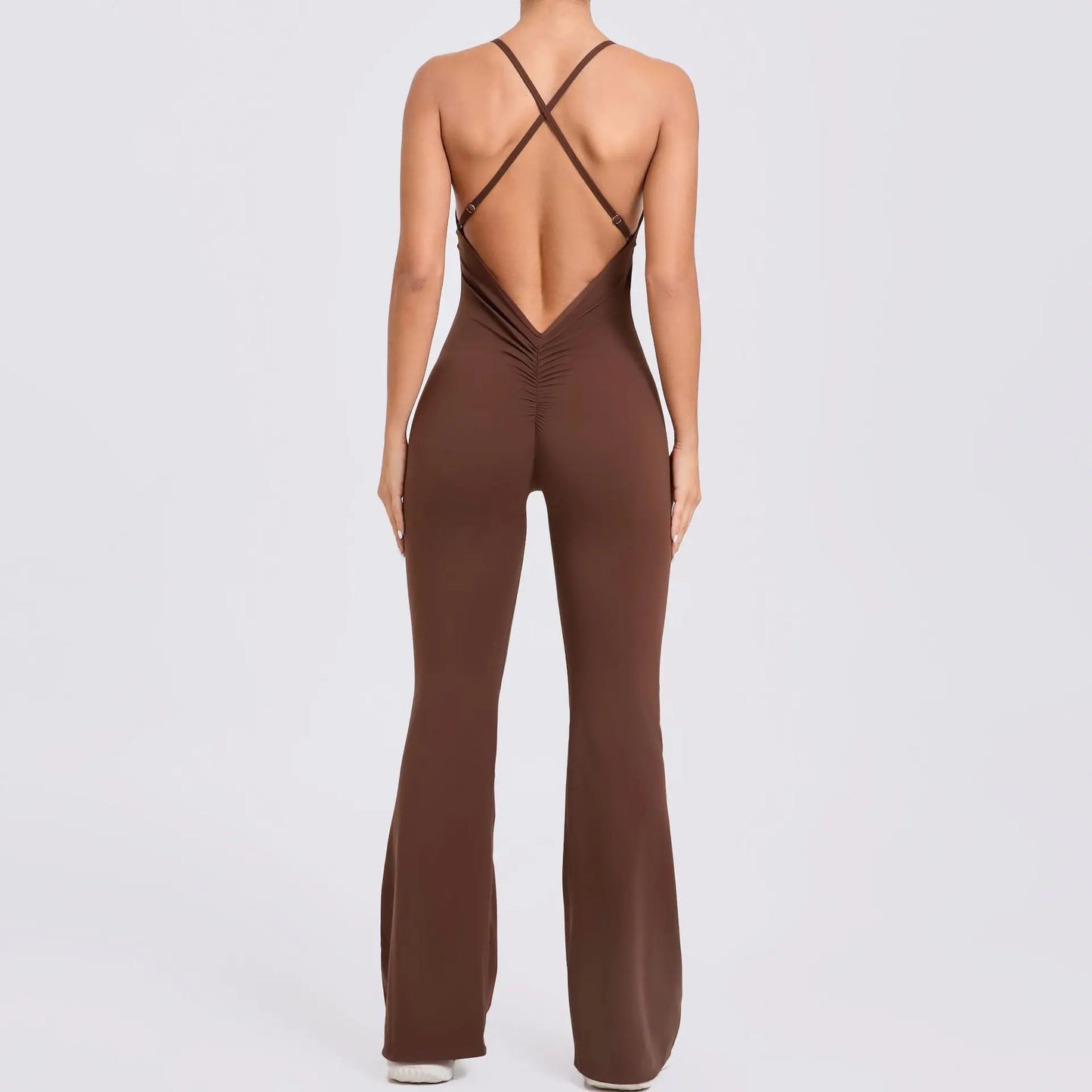 Sexy V Back One-piece Suit Women Gym Sports Jumpsuit Backless Yoga Rompers Women's Sportswear Sleeveles Female Workout Bodysuits