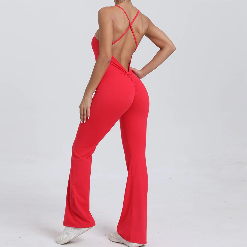 Sexy V Back One-piece Suit Women Gym Sports Jumpsuit Backless Yoga Rompers Women's Sportswear Sleeveles Female Workout Bodysuits
