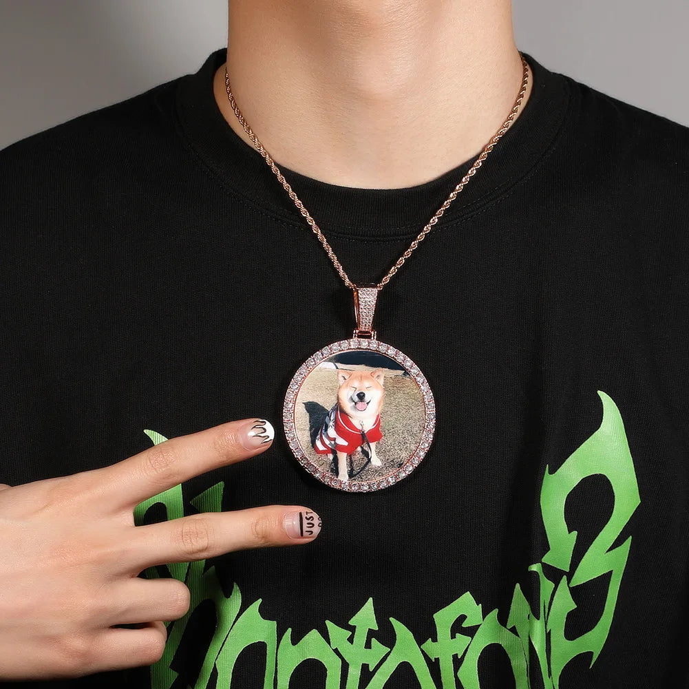 JINAO NEW Custom Ice out XXXL Large size Photo Round Necklace & Pendant With Chain AAA Cubic Zircon Hip hop Jewelry