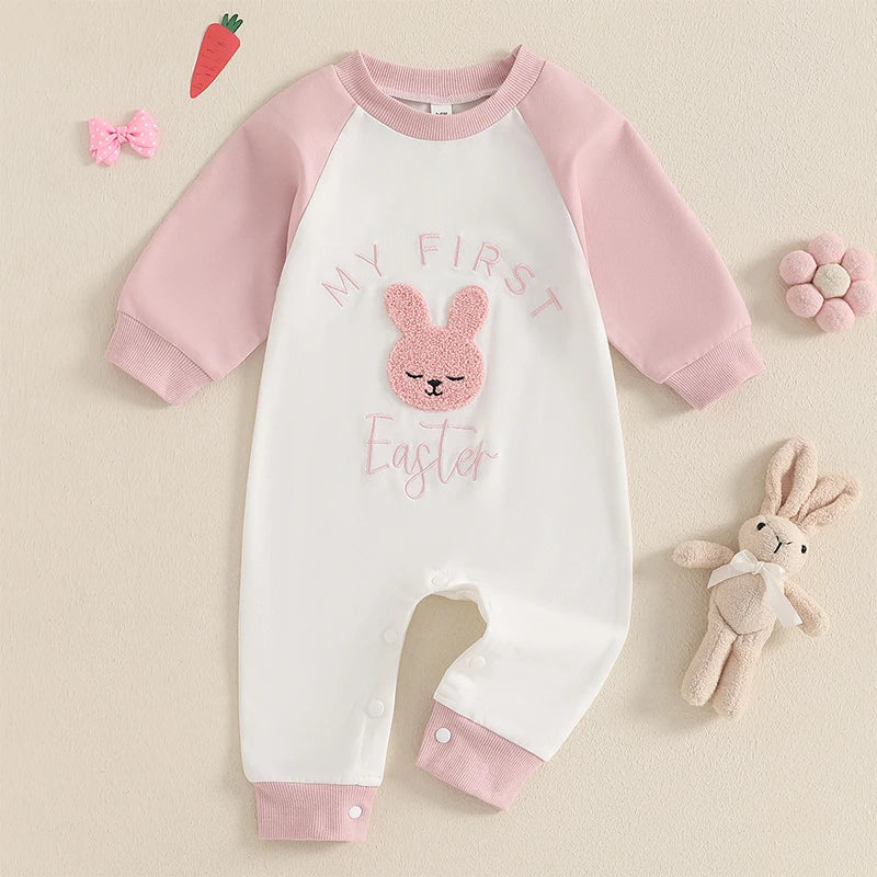 Toddler Boy Spring Casual Romper Long Sleeve Round Neck Cartoon Dinosaur Print Jumpsuit Easter Outfit for Kids