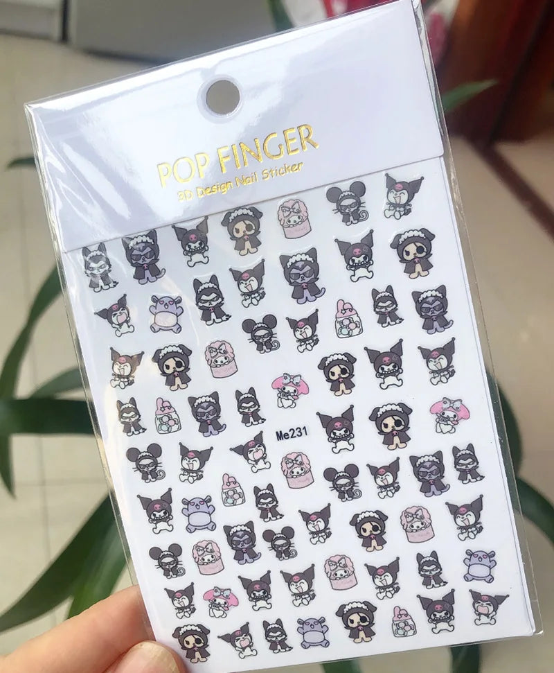 1PCS Cartoon Cute Melody Kuromi 3D Nail Stickers Press on Nails Sanrio Nail Art Decoration New Anime Nail Art Decals Stickers