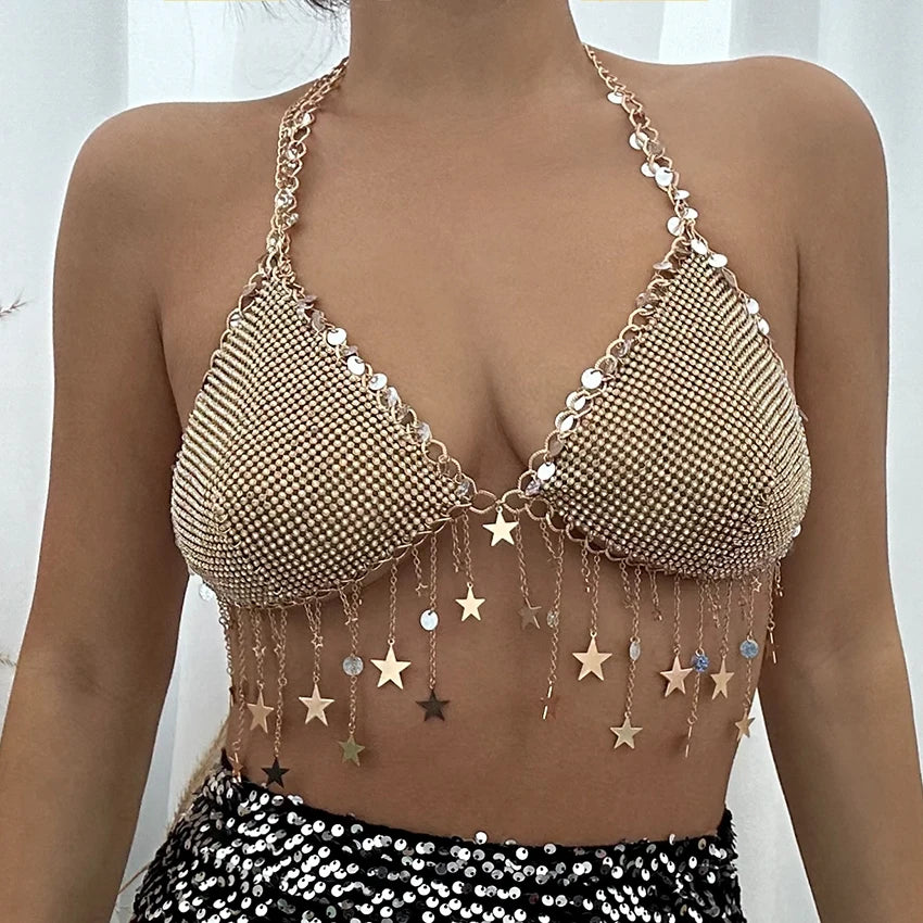 Ingemark Boho Sexy Lingerie Women Body Bikinis Tassel Bra Chain Summer Beach Dancewear Festival Accessories Body Jewelry New