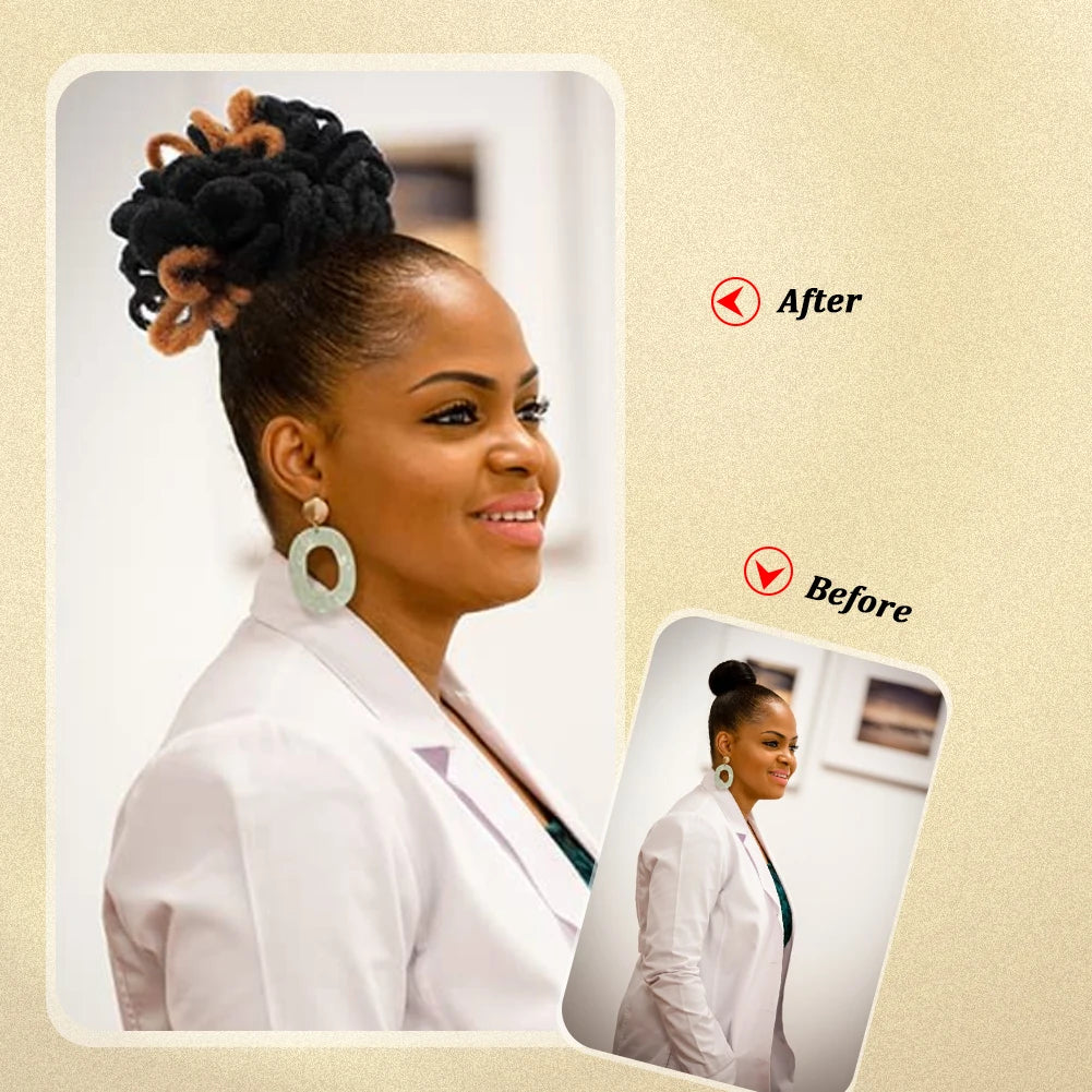 Dreadlocks Bun Afro Puff Drawstring Ponytail Hairpiece 8 Inch High Quality Synthetic Clip in Hair Extensions for Black Women