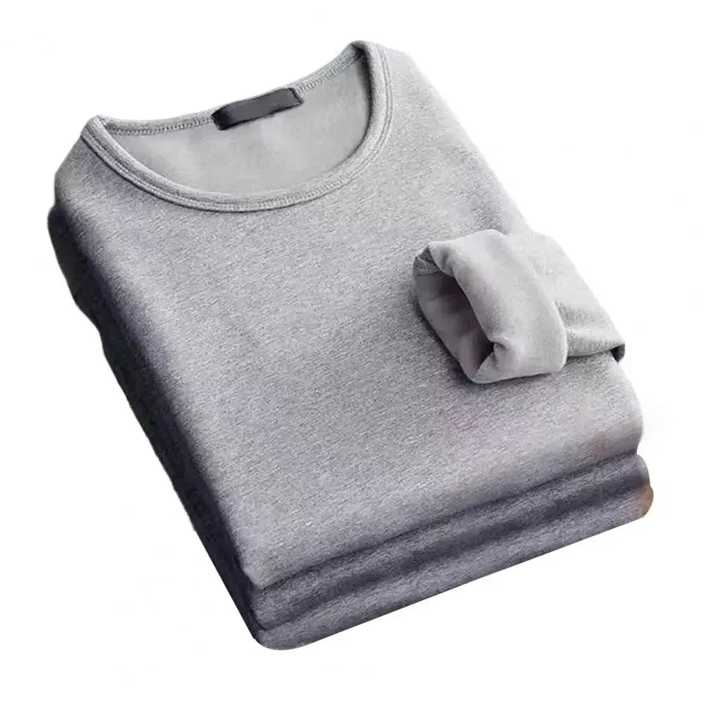 Winter Men's Long-sleeved Thermal Underwer T-Shirt Fleece Bottoming Shirt Round Neck Shirt Autumn Plus Velvet Padded T-shirt