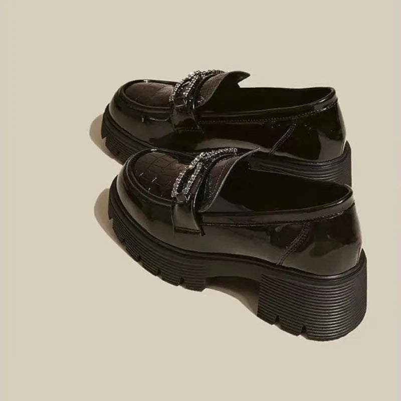 Woman Pumps Loafers Cute Kawaii Platform Shoes For Women Fashion Leather Casual Block Heel Round Toe Chunky Heels Popular Shoe A
