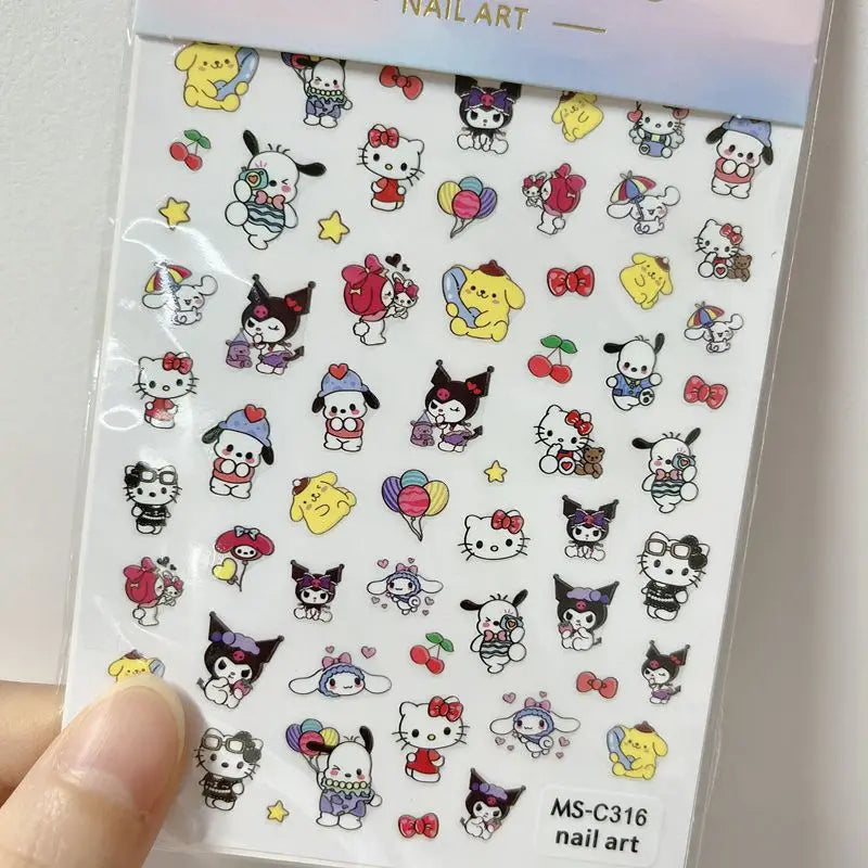 1PCS Cartoon Cute Melody Kuromi 3D Nail Stickers Press on Nails Sanrio Nail Art Decoration New Anime Nail Art Decals Stickers