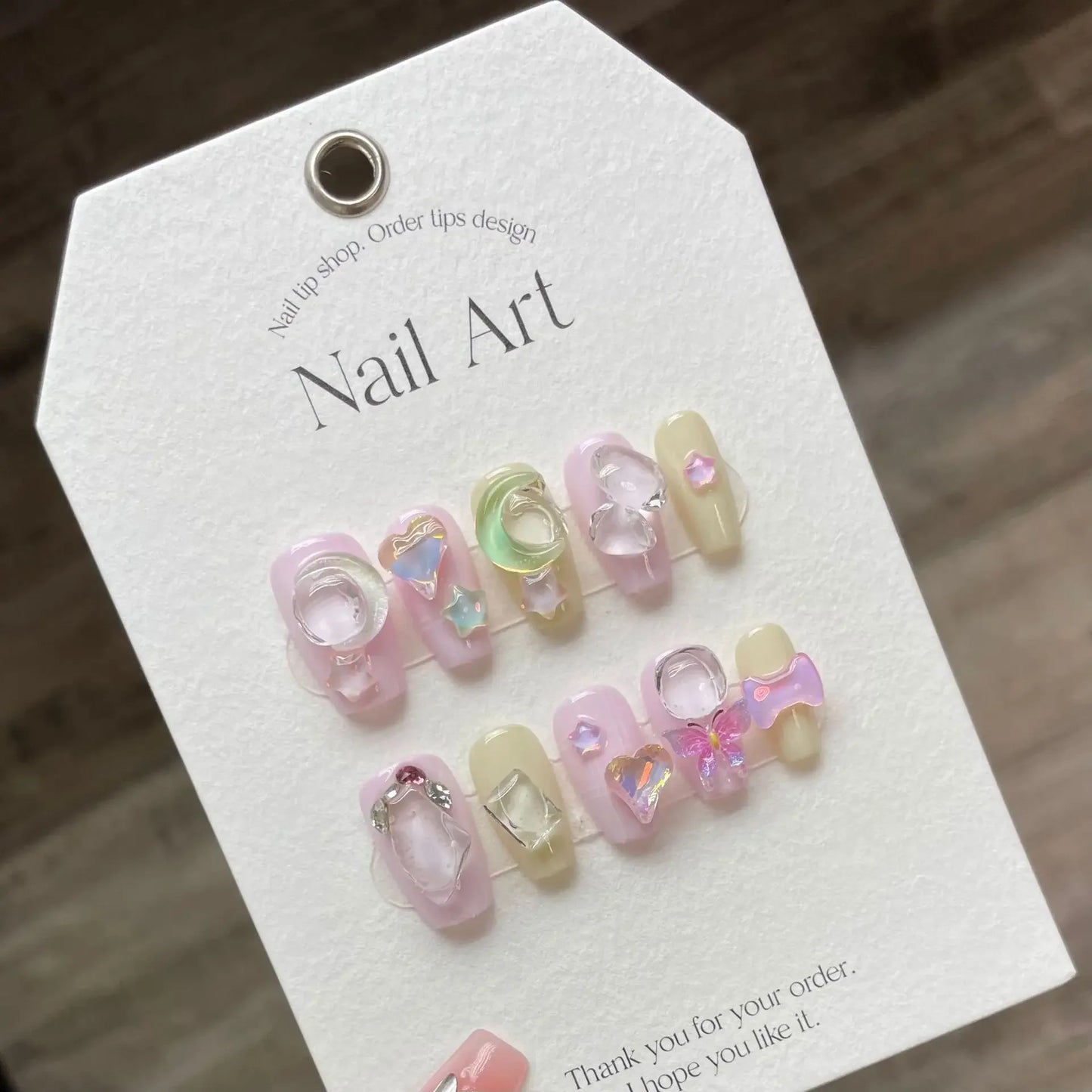 10Pcs Cute Handmade Sweets Press on Nails Ballet French Rhinestone Decoration False Nails Wearable Manicure Fake Nail Tips Art