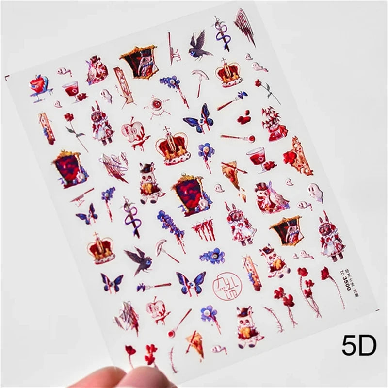 Noble Rococo Bunny Girl Pearl Butterfly Easter Egg Rabbit Soft Relief Self Adhesive 5D Nail Art Decoration Sticker 3D Nail Decal