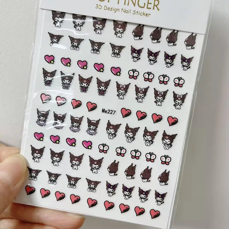 1PCS Cartoon Cute Melody Kuromi 3D Nail Stickers Press on Nails Sanrio Nail Art Decoration New Anime Nail Art Decals Stickers