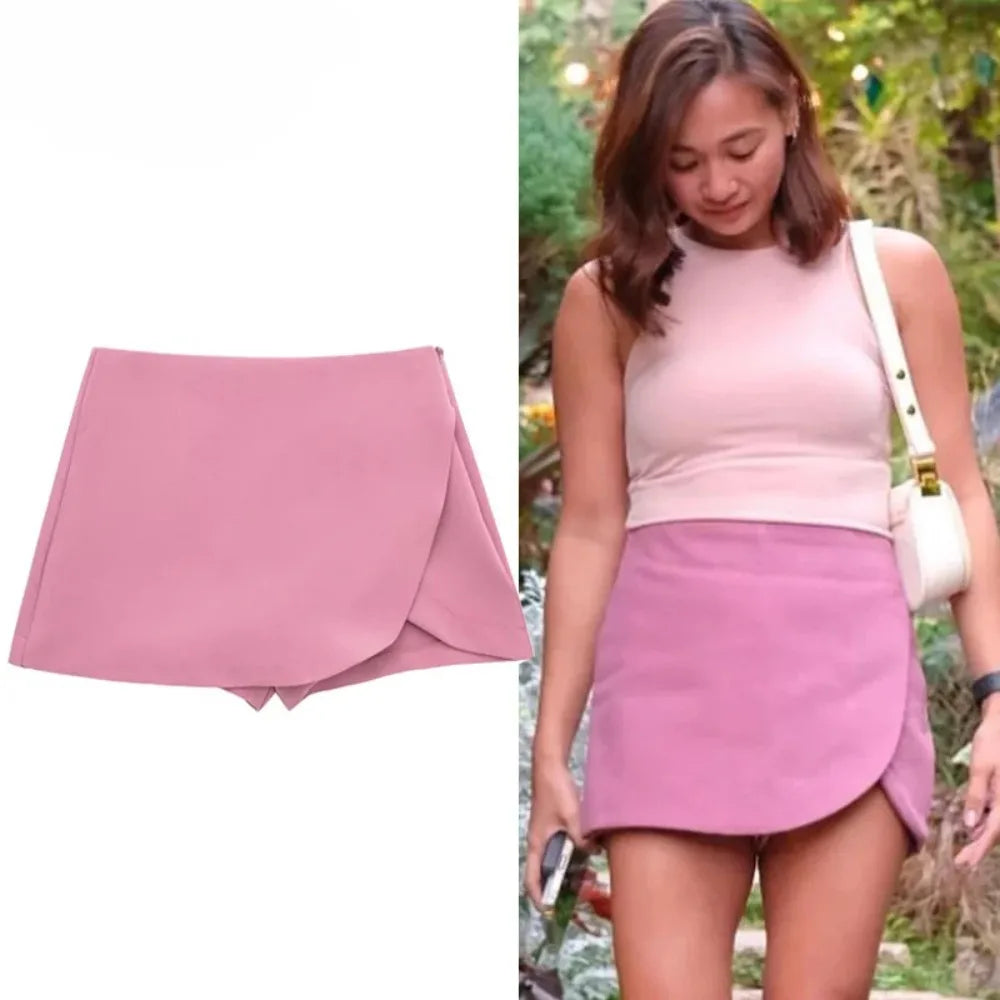 Women High Waist Brown Skirt Pants Stylish Summer Pink Black Mini Skirt Shorts Asymmetric Casual Off White Skort
