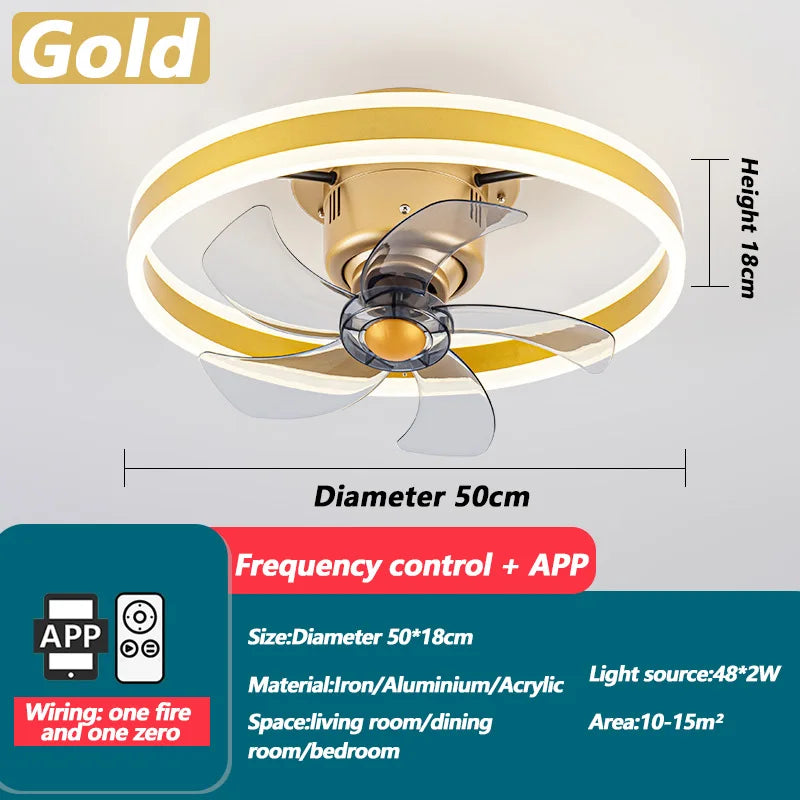 Inverter DC Motor Ceiling Fan Lamp with Remote Control Infinitely Dimmable 6-Speed Adjustment 360°Rotation Detachable LED Lights