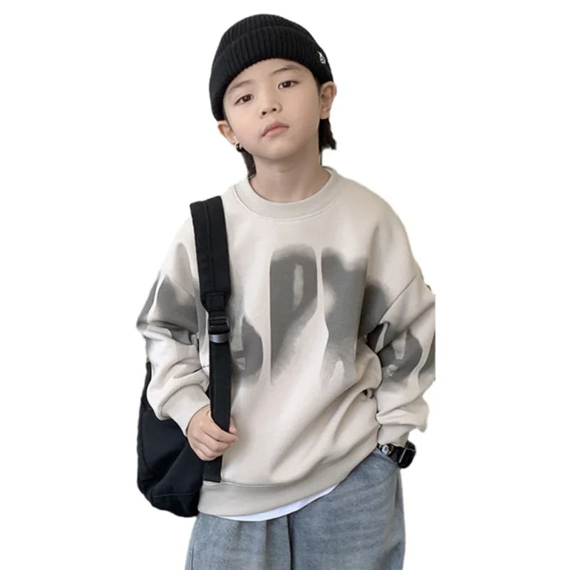 Kids Sweatshirt Boy Warm Hoodless Hoodies Letter Printed Fashion Autumn Children's Clothing Teenagers Casual Spring Tops