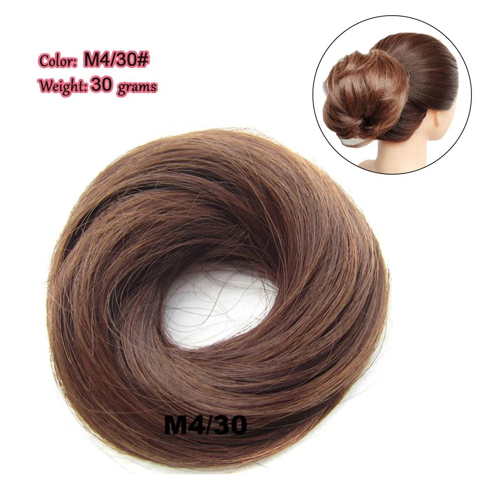 Synthetic Messy Bun Hair Piece Scrunchie Donut Tousled Flexible Hair Bun Straight Chignon Wig Accessory Updo Bun Hair
