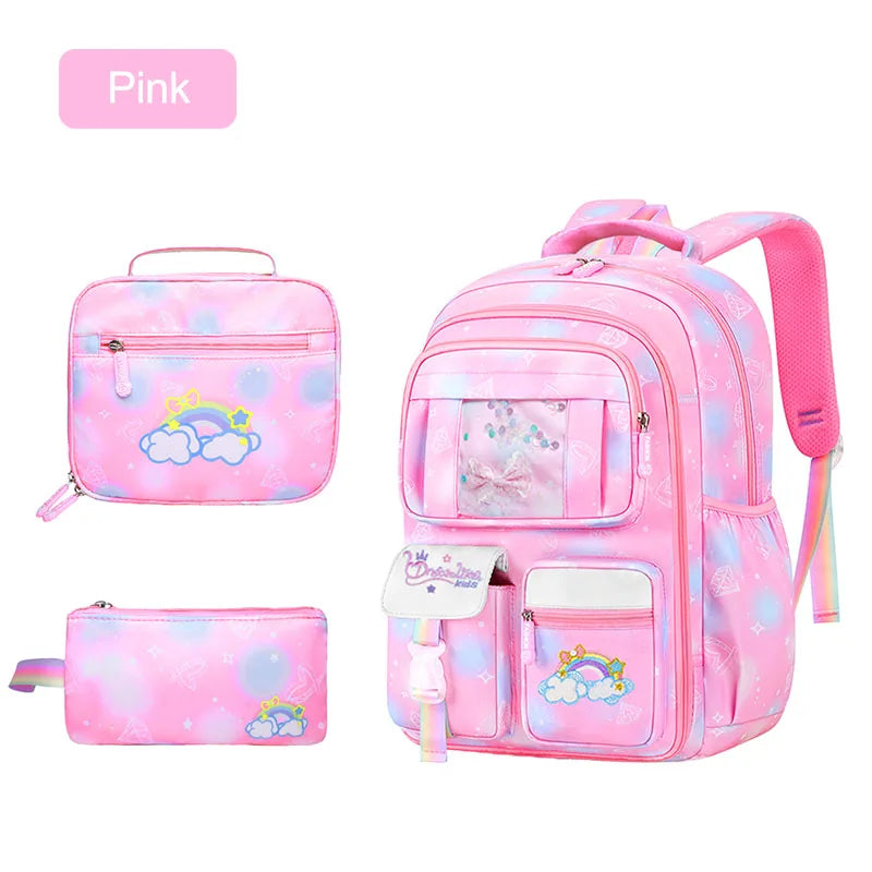 3Pcs Kid's Backpacks Girls School Backpack with Lunch Pencil Bag Cute Travel School Bookbag Christmas Kids Gift