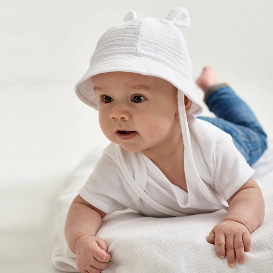 Newborn Baby Hat Infant Muslin Bucket Hat Kids Bear Ears Summer Beach Sun Caps Boys Girls Easter Hats For Toddlers 3-12 Months