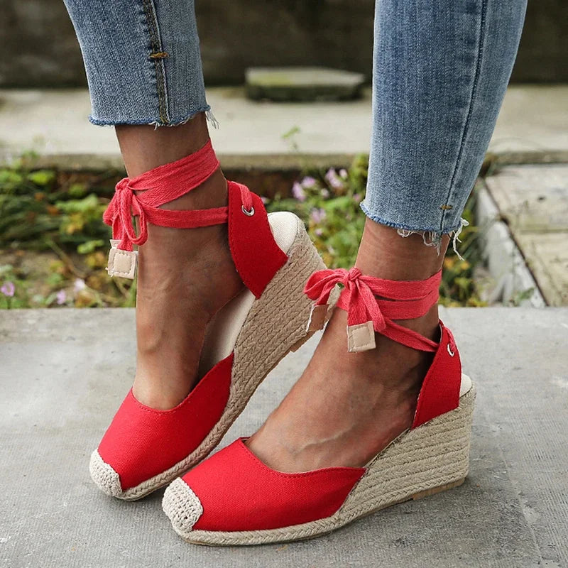 Women's Wedges Espadrilles Sandals Summer 2024 New Ankle Strap Gladiator Sandalias Woman Hemp Bottom Casual Shoes Plus Size 43