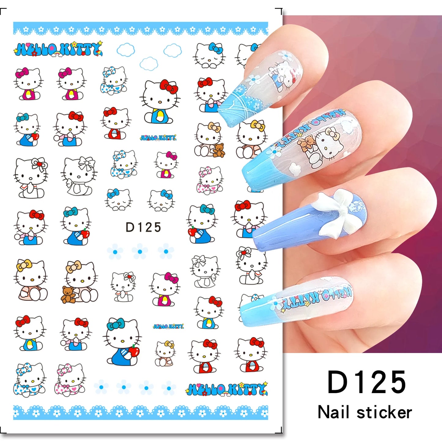 1PCS Cartoon Cute Melody Kuromi 3D Nail Stickers Press on Nails Sanrio Nail Art Decoration New Anime Nail Art Decals Stickers