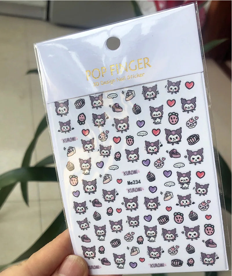1PCS Cartoon Cute Melody Kuromi 3D Nail Stickers Press on Nails Sanrio Nail Art Decoration New Anime Nail Art Decals Stickers