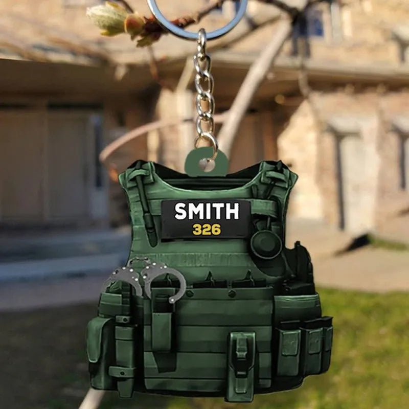 New Police Uniform Key Chain Decoration Acrylic Flat Men's And Women's Backpacks Creative Hanging Key Ring