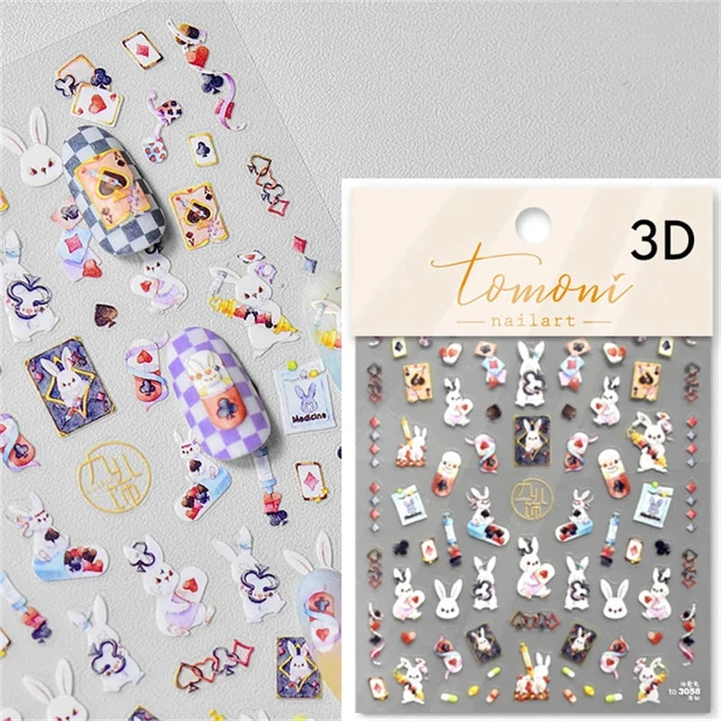 Noble Rococo Bunny Girl Pearl Butterfly Easter Egg Rabbit Soft Relief Self Adhesive 5D Nail Art Decoration Sticker 3D Nail Decal