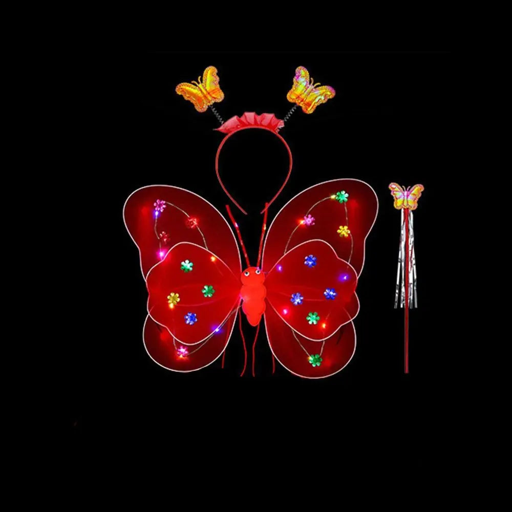 2-8Y Kids Butterflies Princess Costume Luminous Fairy Wing Birthday Party Halloween Stage Dress Up Easter Valentines Day Gift
