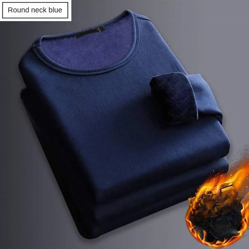 Winter Men's Long-sleeved Thermal Underwer T-Shirt Fleece Bottoming Shirt Round Neck Shirt Autumn Plus Velvet Padded T-shirt