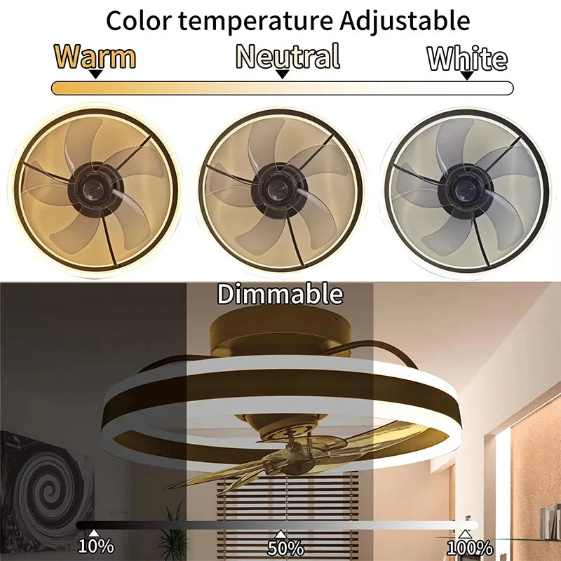 Inverter DC Motor Ceiling Fan Lamp with Remote Control Infinitely Dimmable 6-Speed Adjustment 360°Rotation Detachable LED Lights