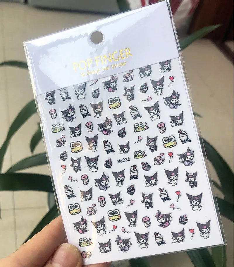1PCS Cartoon Cute Melody Kuromi 3D Nail Stickers Press on Nails Sanrio Nail Art Decoration New Anime Nail Art Decals Stickers