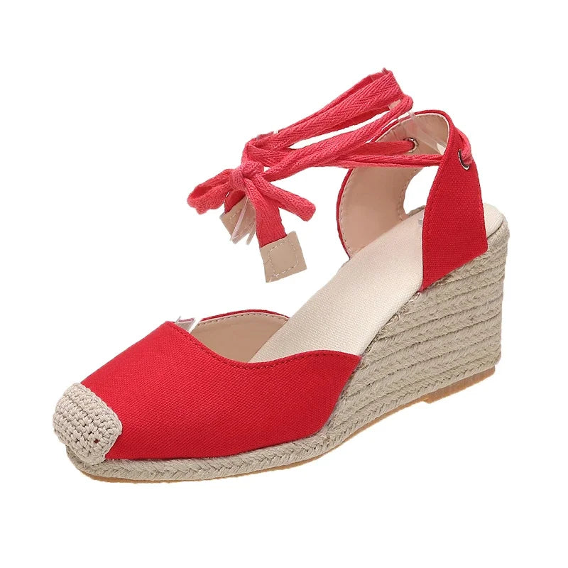 Women's Wedges Espadrilles Sandals Summer 2024 New Ankle Strap Gladiator Sandalias Woman Hemp Bottom Casual Shoes Plus Size 43