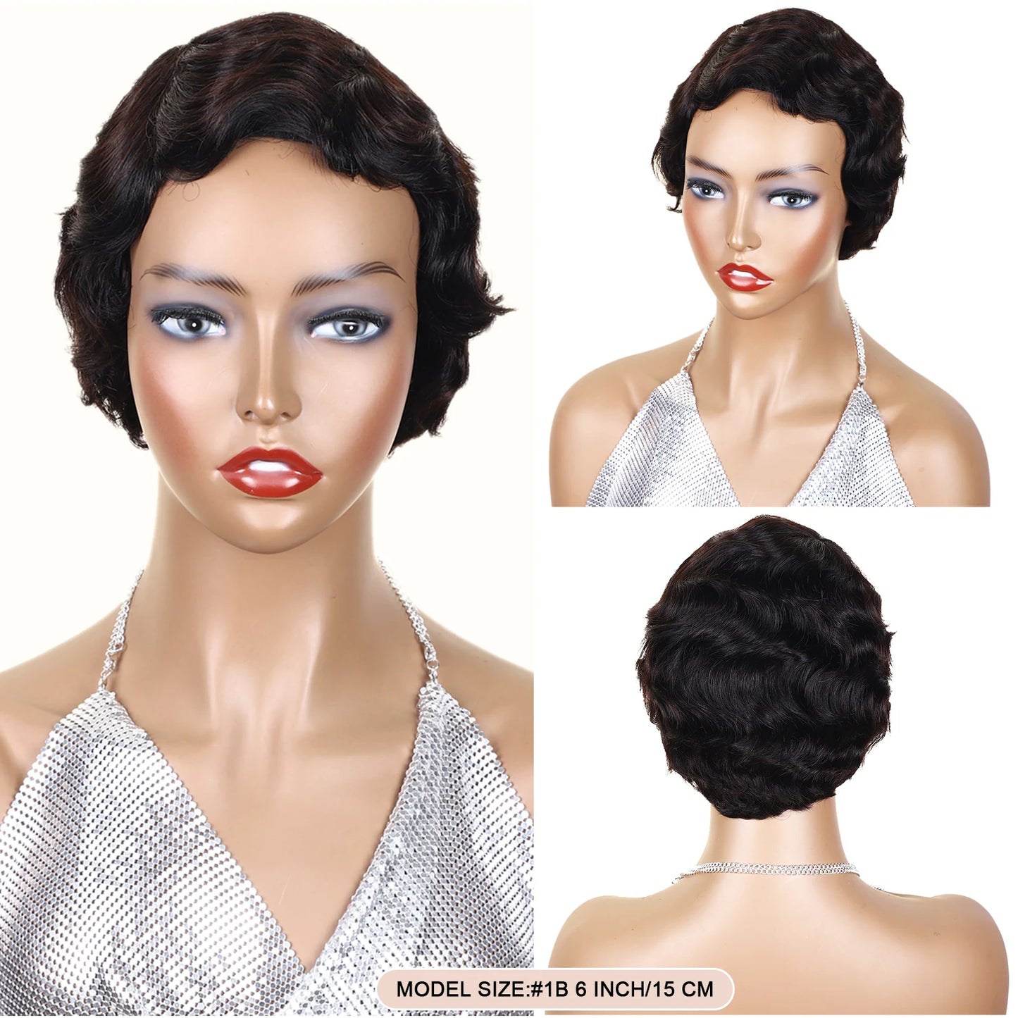 Blonde Burgundy Short Pixie Cut Wigs For Black Women Wig Brazilian Human Hair Wigs Finger Ocean Wave Wig Machine Made