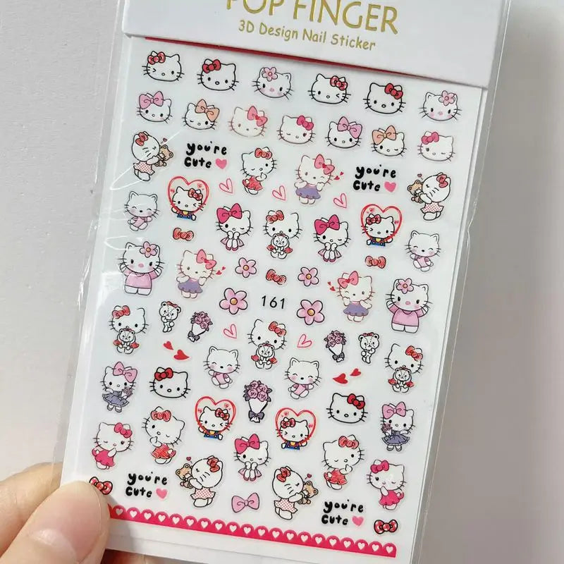 1PCS Cartoon Cute Melody Kuromi 3D Nail Stickers Press on Nails Sanrio Nail Art Decoration New Anime Nail Art Decals Stickers