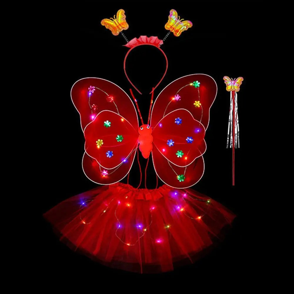 2-8Y Kids Butterflies Princess Costume Luminous Fairy Wing Birthday Party Halloween Stage Dress Up Easter Valentines Day Gift