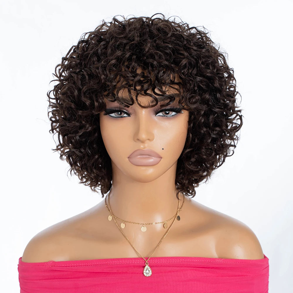 HIghlight Brazilian Kinky Curly Human Hair Lace Wig 8 inch Natural Black Hair Wigs For Women Pixies Short Hair Wig With Babyhair