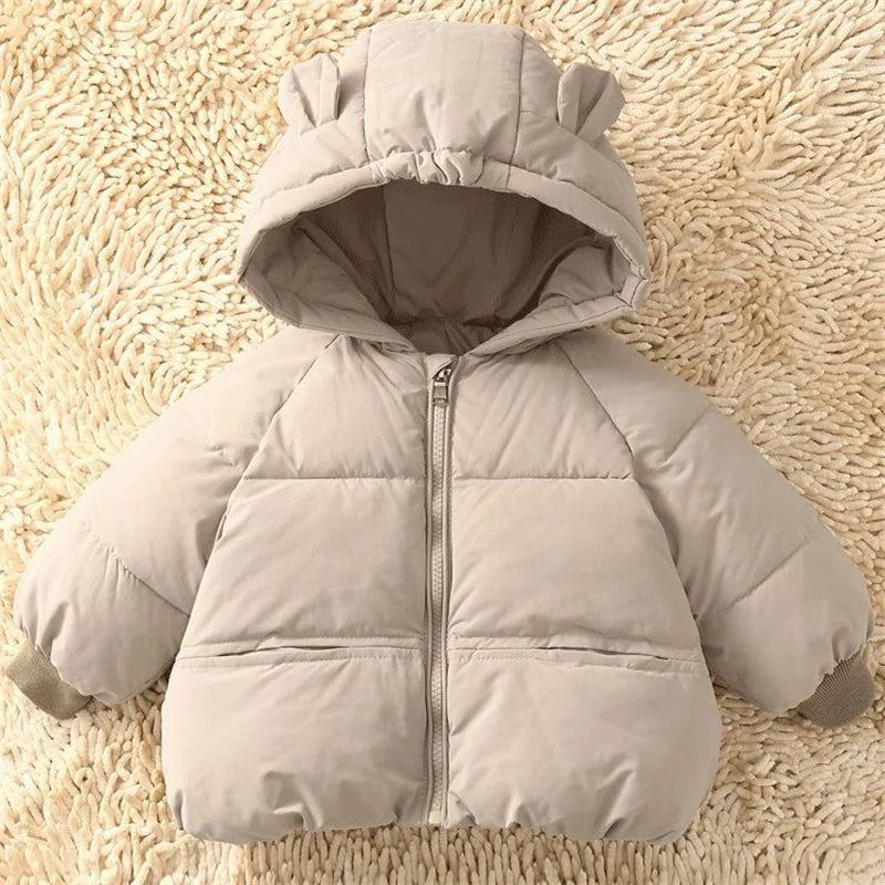 2024 Baby Thickened Cotton Coat Boys Warm Hooded Zip Jacket Autumn Winter New Girls Solid Colour Casual Fashion Cute Outerwear