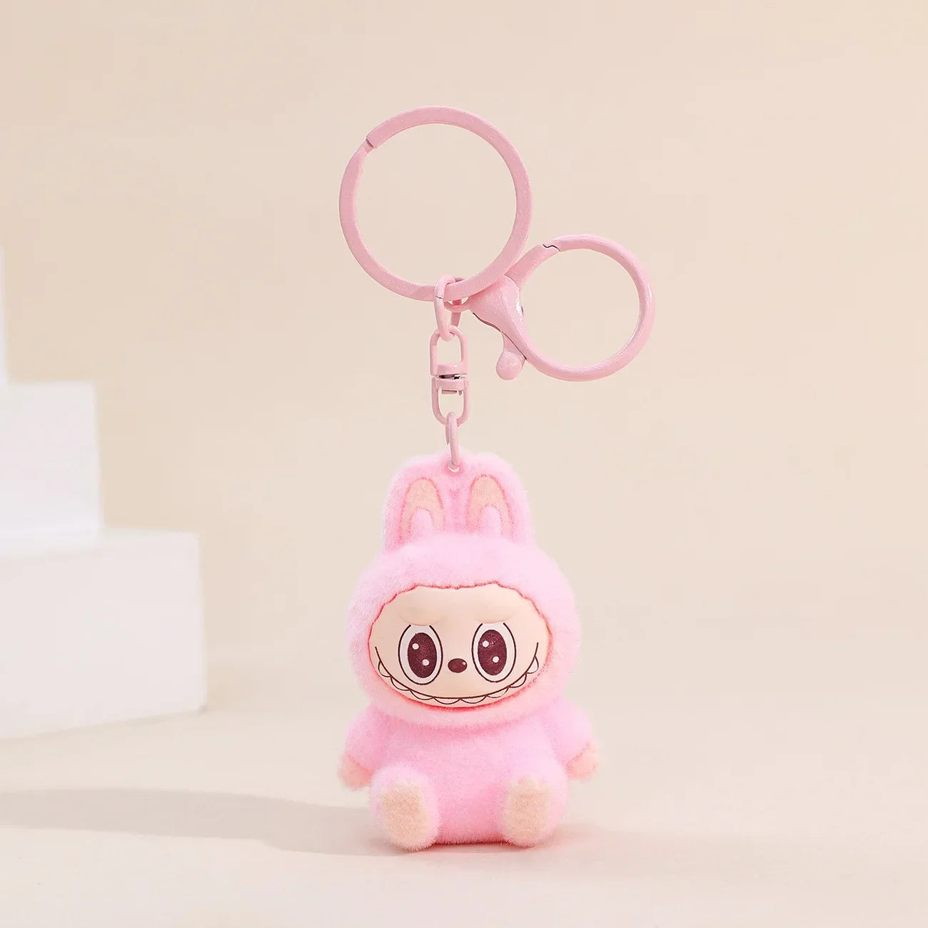 Sitting Labubu Doll Keychain External Implantation Fluff Pvc Phone Ornaments Bag Charms Car Keychain Christmas Gifts