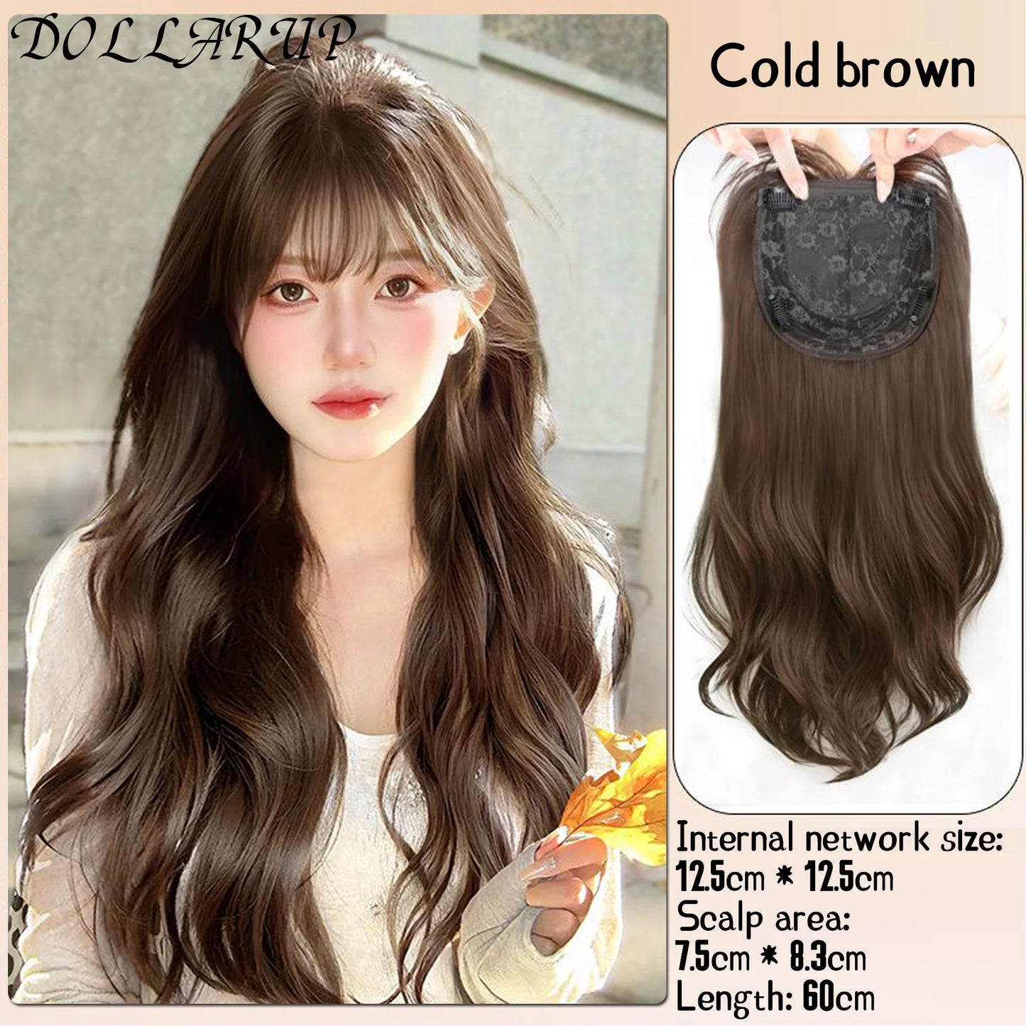 DOLLARUP Hair Toppers with Bangs for Women Synthetic 12.5x12.5 Top Hairpieces Wigs Long Striaght Clip in Hair Extension